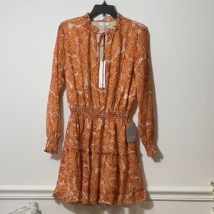 NSR Orange Paisley Long Sleeve Dress